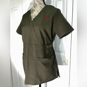 Nurses 🫒 Olive Green Scrub Top with Red Logo